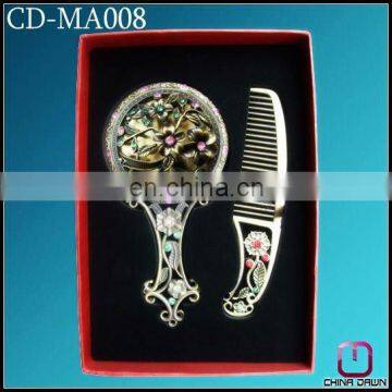 hot fashion gift makeup comb and mirror set with stone antique CD-MA008