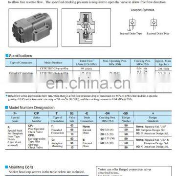 YUKEN CPDG-03-E-30-20 Reversing Cast Iron Check Valve CPDG-03 /06 /10-04 /20 / 35-50 Angle Hydraulic Control Check Valve