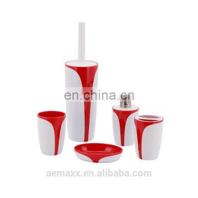 Double Color White and Red Complete Plastic Bathroom Accessories Decoration for Bathroom 5 Pcs Set photo-2