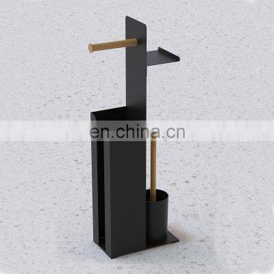 2022 Hot Sale Iron Powder Coating Bamboo Toilet Roll Paper Holder With Toilet Brush photo-5