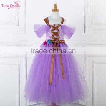 New designed light tulle dress with band decoration in pure purple