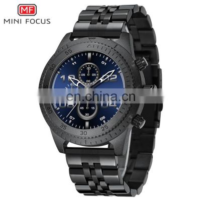 MINI FOCUS MF0230G China Movt Blue Dial Black Stainless Steel Quartz Mens Good Quality Watches