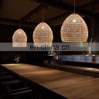 Bedroom Restaurant Chandelier Dining LED Decorative Rattan Handmade Bamboo Lamp Shade Pendant Lamp
