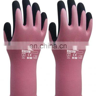 13G Pink Nylon Linining Black Sandy Nitrile Wholesale Work Gloves