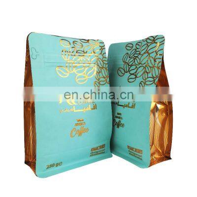 250g flat bottom aluminum foil coffee packaging pouch stand up food plastic bag side zipper coffee tea packaging with air valve