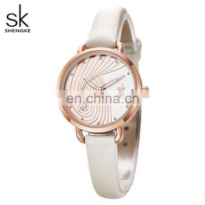 SHENGKE SK0153L Casual Woman White Leather Watches branded watches for girls