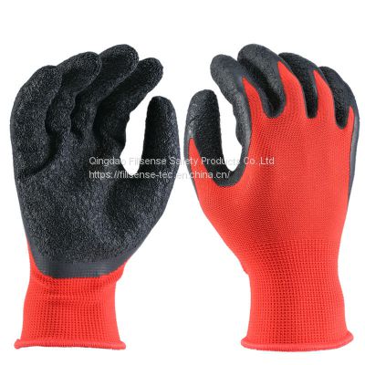 EN388 3142X 13 gauge polyester liner crinkle latex coated gloves