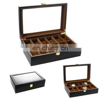 Watch Box 12 Grids Black Matte Spray Paint Watch Case Boxes Organizer for Men Watch Women Jewelry Boxes Display