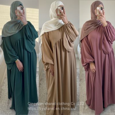 BS-LR500 Women's Chiffon Kaftan Abaya Dress Muslim Long Sleeve Self Tie Flowy Maxi Dress Islamic Evening Gown