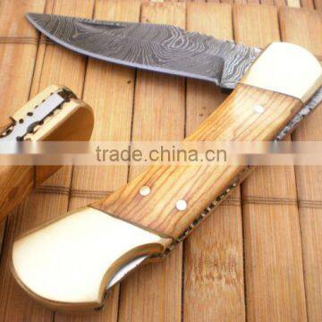 udk f23" custom handmade Damascus pocket knife / folding knife with brass booster and beautiful wood