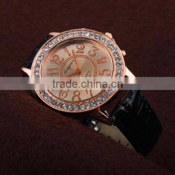 2015 High Quality Beautiful luxury design diamond fashion lady watch black strap LD045