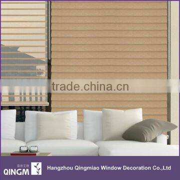 QINGM Stock 100% Linnet Fabric Double Layer Shangri-la Blinds Manual Blind