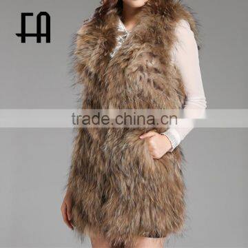 Factory wholesale price raccoon knitted fur vest /raccoon fur vest