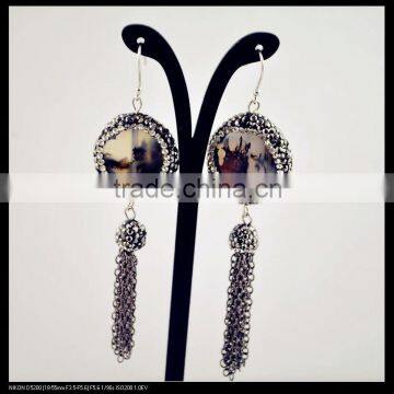 LFD-056E Wholesale Pave Rhinestone Crystal Agate Earring , Chains Tassel Dangle Earrings Jewelry Finding