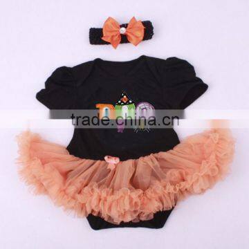 Halloween orange petti romper set newborn baby clothes girls infant ruffle romper with bowknot hair band 2 pcs 2016 baby clothes