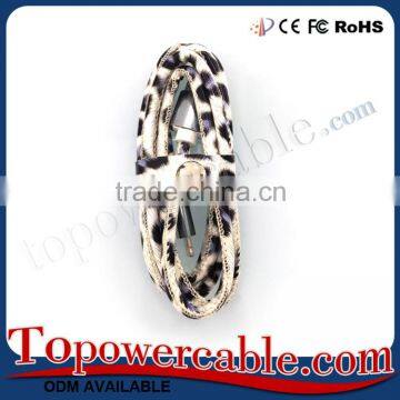 Leopard Pattern Leather Cell Phone Usb Charging Data Cables For Smart Mobile Phone