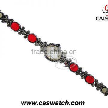 Vintage bronze red stone ladies chain bracelet watch