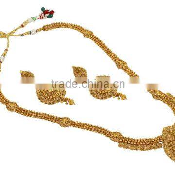 Indian Gold Plated Polish Long Necklace With Earring Set For Women photo-2