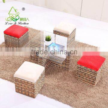 2015 Stylish Multifunctional Storage Wooden and Glass Coffee Table and Stools