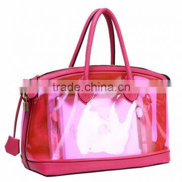 Strong large 0.7mm transparent pvc beach tote bag with PU bags set