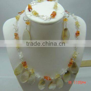 Wholesale necklace shell teardrop with chips necklace with earring and bracelet jewelry