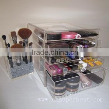 Clear acrylic makeup box with drawers