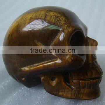 Semi Precious Stones Tiger Eye Skull Figurine