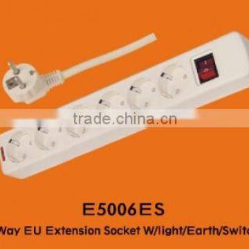 6-way 2 pin EU Standard Ground Light Switch Extension Socket