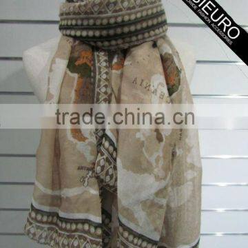 Polyester Voile Printed Fabric Scarf for ladies World Map Design Multi Color AZO Free BSCI and SEDEX Audited