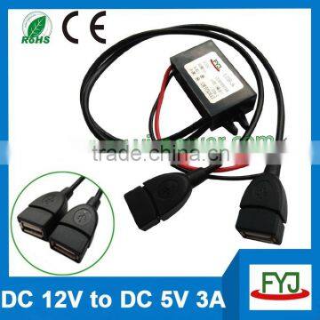 DC DC Converter DC 12V To 5V 3A usb Car charger, 5v USB Power Adapter