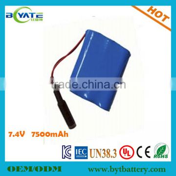 Low Price Rechargeable Lithium Li ion7.4V7500mah battery for miner's lamp