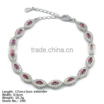 [BZ4-0006] 925 Silver Bracelet with CZ Stones Horse Eye Shape Bracelet 925 Sterling Silver Multi Stone Bracelets