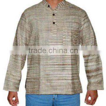 Khadi Light Brown Cotton Mens Short Kurtas Online