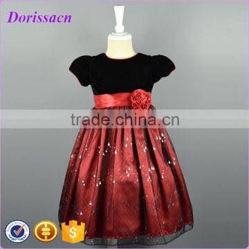 Girls Sequin Mesh Prom Dress With Velvet Top Polyester Skirt Girls Party Baby Girl Clothes Dresses For New Year