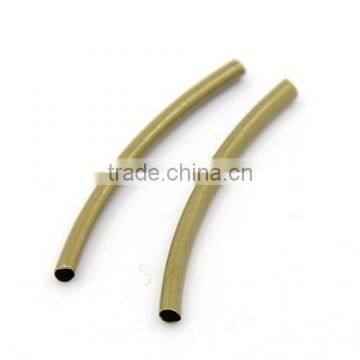 Brass Tube Curved Beads, Nickel Free, 2mm in diameter, 30mm long, hole: 1.5mm(EC0582x30mm-NFAB)