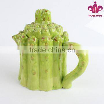 Bamboo shape embossed ceramic tea pot with lid