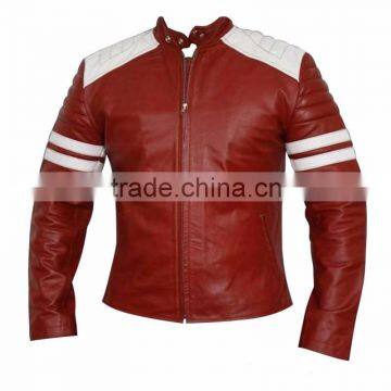 Mens Stripped Leather Motorcycle Jacket - Padded