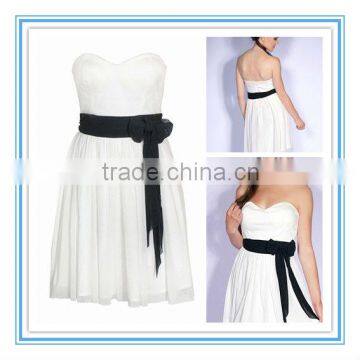 Best Selling Strapless A-line White Chiffon With Black Sash Custom Made Sexy New Discount Cheap Bridesmaid Dresses(AC-1006)