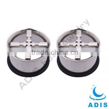 eyelet ear plugs surgical steel with cross logo