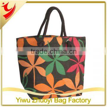 Promotional Flower Print Jute Bags with Zipper Lock, Fashion Handbag