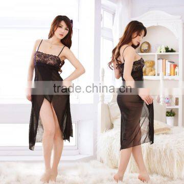 2020 Hot sale black chiffon night long sexy lingerie 2015