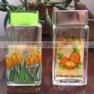 paper decal glass cruet bottle