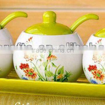 Ceramic Canister Tea Coffee Sugar Set With Ceramic Plate
