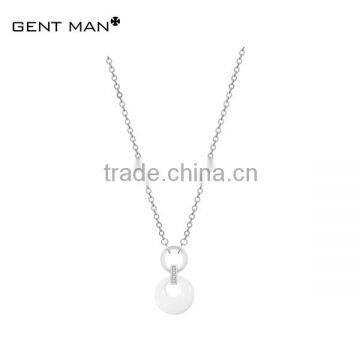 stainless steel and ceramic jewelry , two white ceramic circle connected necklace chains jewelry pendant necklace designs