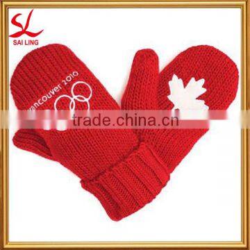 Olympic Team Red Mittens Mitts Acrylic Winter Knit Mittens Rings Adult Canada 2010