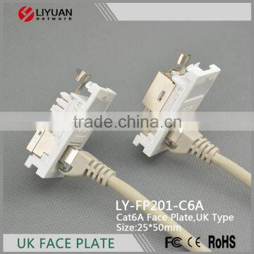 LY-FP201-C6A 1 Port STP Cat6a Jack 25*50 Angled uk Faceplate