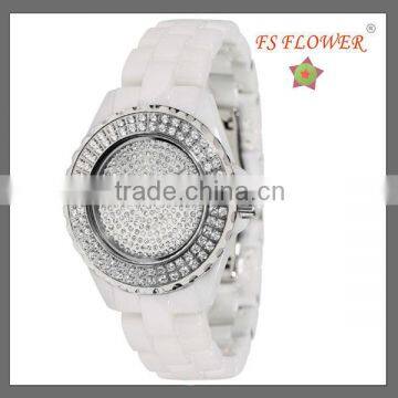 Glutinous Stone White Ceramic Watch Case Band Dazzle Women Vogue Watch 2013