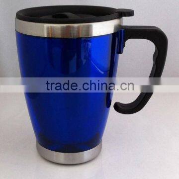 Plastic and stainless steel beer mug 400ml small coffee mug