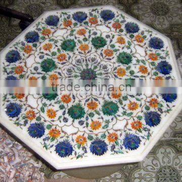 White Marble Inlay Pietra Dura Table Top