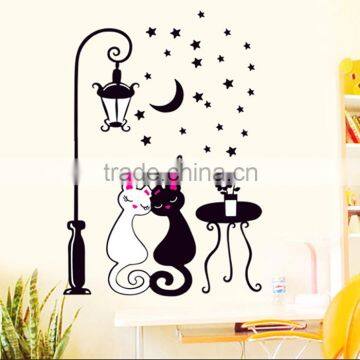 Love Cat Couple Street Moon Night Decal Vinyl Art Home Decor Lamp Wall Sticker